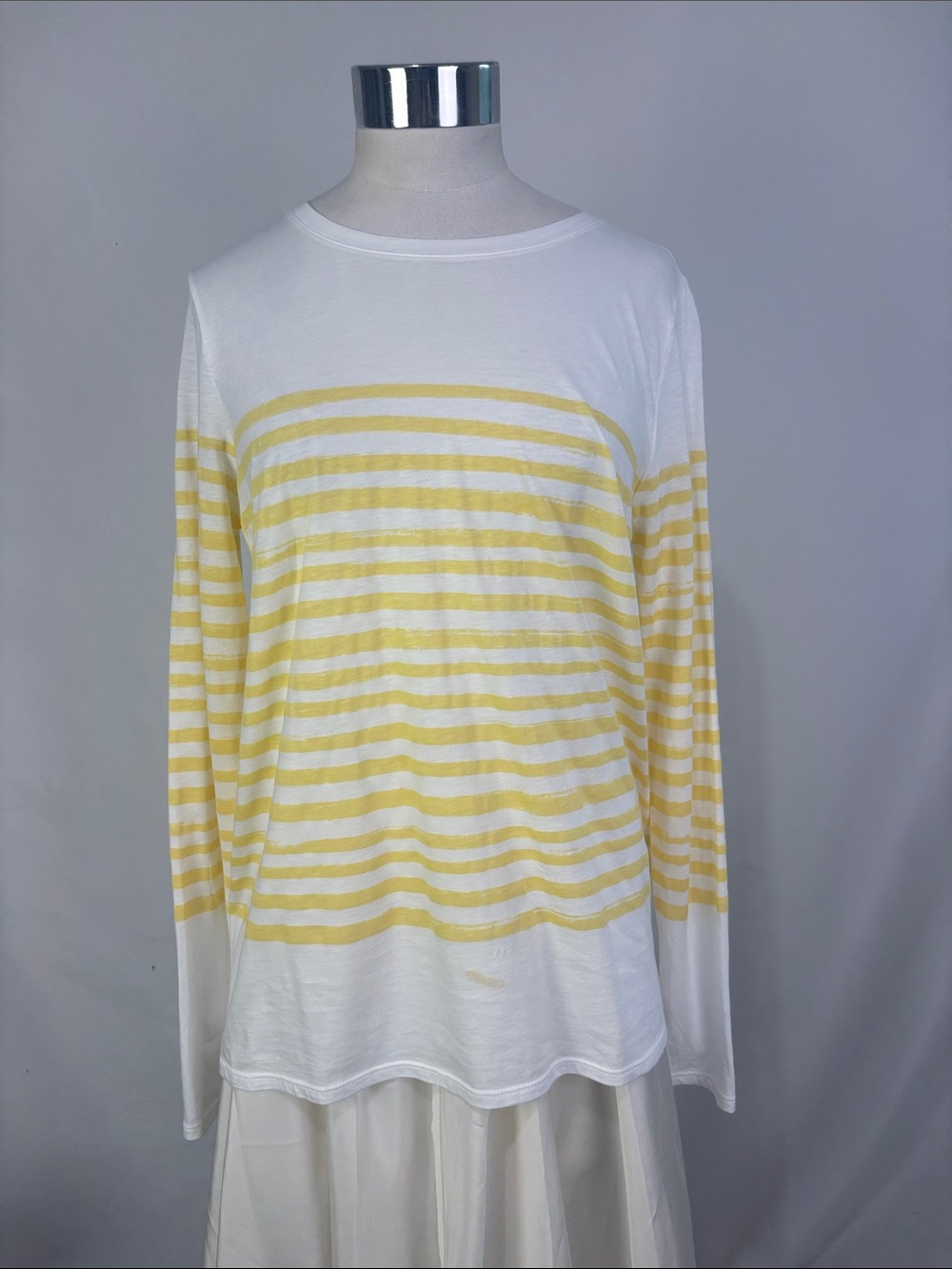 VINCE WHITE YELLOW STRIPED LONG SLEEVE TOP
